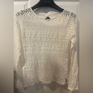 Blanc du Nil  Women's Cream Lace Blouse size 36 long sleeves boho small
